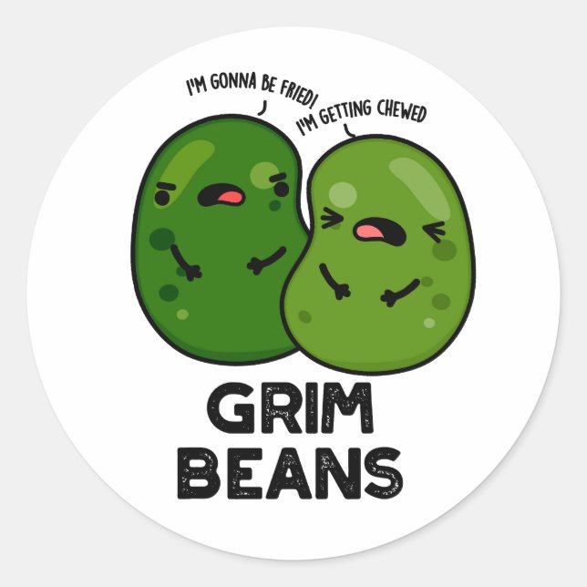 Pegatina Redonda Grim Beans Funny Veggie Puns (Anverso)