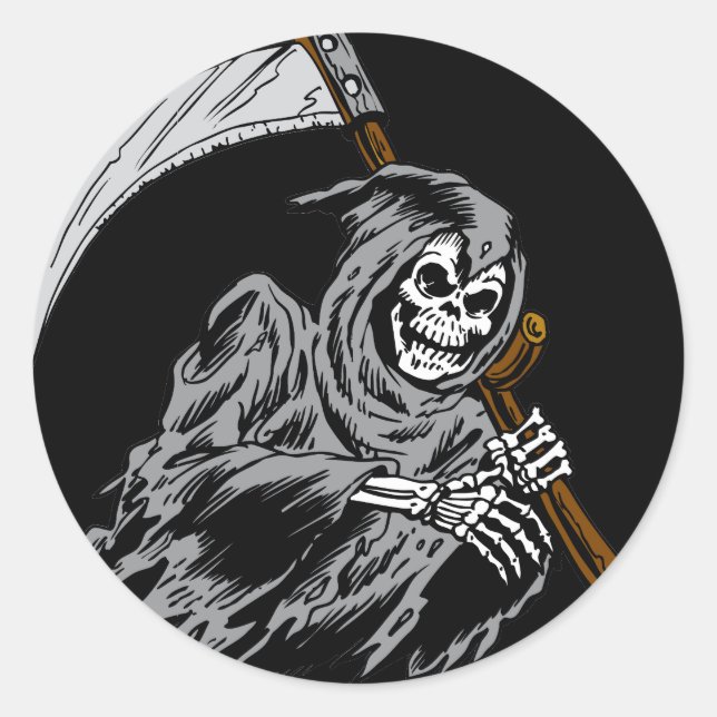Pegatina Redonda Grim Reaper (Anverso)