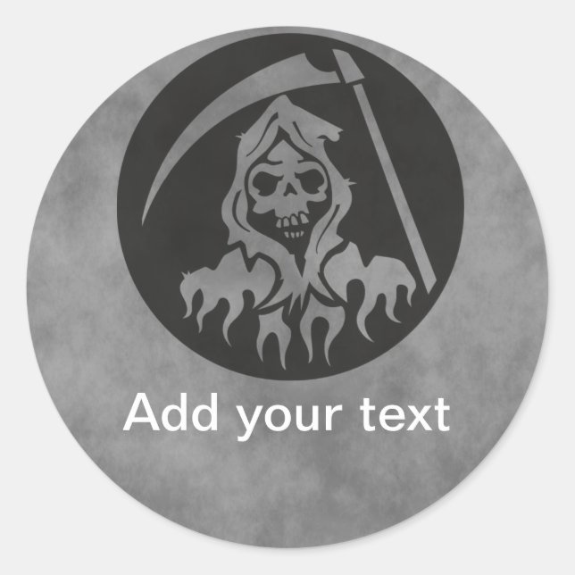 Pegatina Redonda Grim Reaper con Scythe (Anverso)