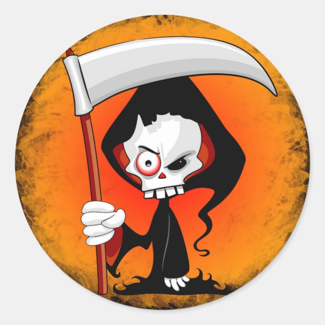 Pegatina Redonda Grim Reaper Creepy Funny Personalizado (Anverso)