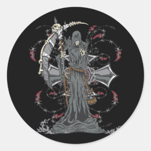 Pegatina Redonda Grim Reaper espera