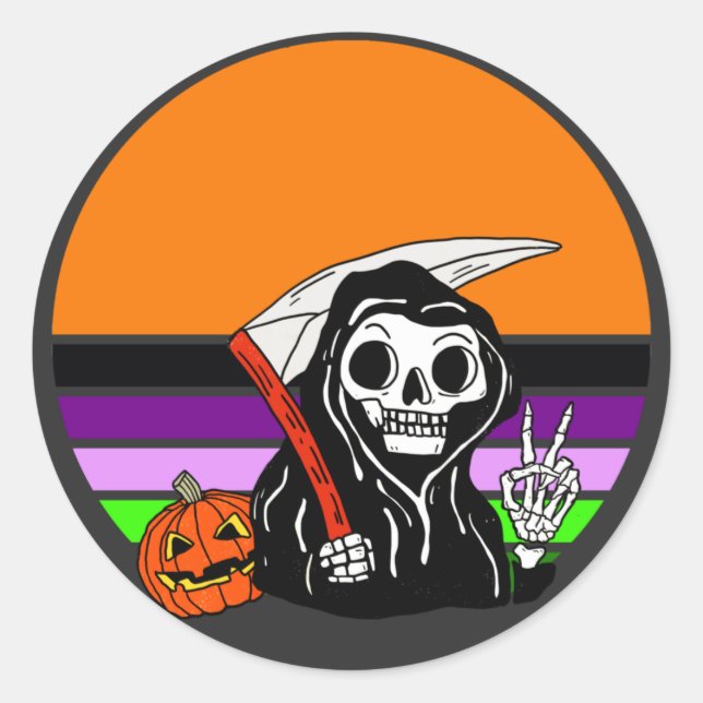 Pegatina Redonda Grim Reaper - Halloween Sunset Jack O'Lantern (Anverso)