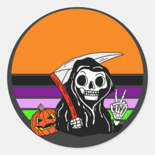 Pegatina Redonda Grim Reaper - Halloween Sunset Jack O'Lantern