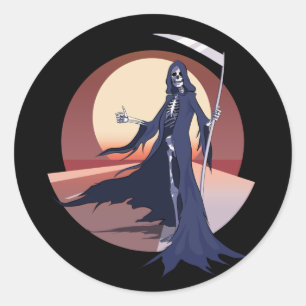 Pegatina Redonda Grim Reaper Hitchwalk