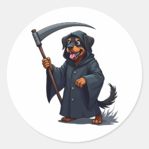 Pegatina Redonda Grim Reaper Rottweiler Dog