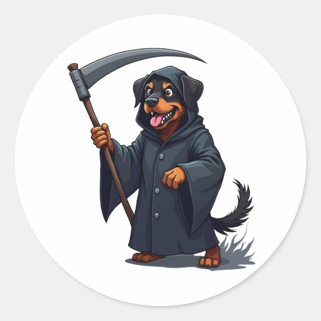 Pegatina Redonda Grim Reaper Rottweiler Dog (Anverso)