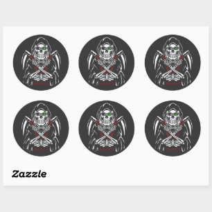 Pegatina Redonda Grim Reaper Scythe Death Skeleton Bones Halloween