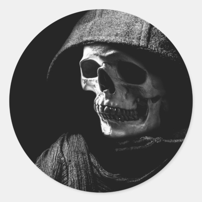 Pegatina Redonda Grim Reaper Skull (Anverso)