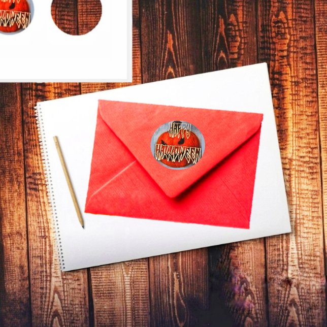 Pegatina Redonda Grin de calabaza (Get out your party invitations, and events, to mail out with these Pumpkin Grin Round Stickers!)