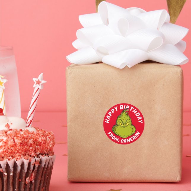 Pegatina Redonda Grinch Clásico | Feliz Cumpleaños (Fiesta)