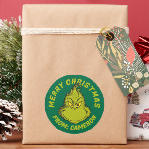 Pegatina Redonda Grinch Clásico   Feliz Navidad