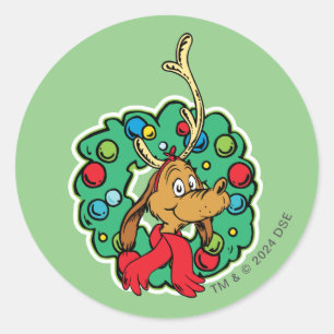 Pegatina Redonda Grinch   Corona de Navidad de Max