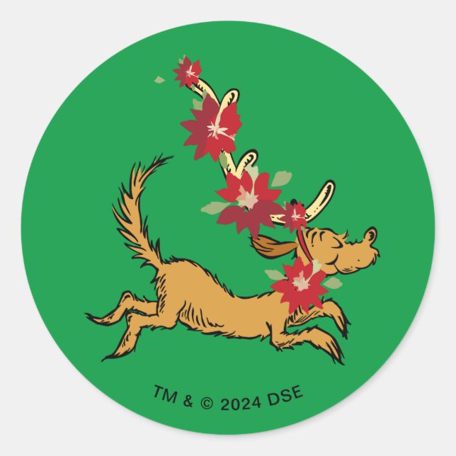 Pegatina Redonda Grinch | Máx Navidades Pointsettia (Anverso)