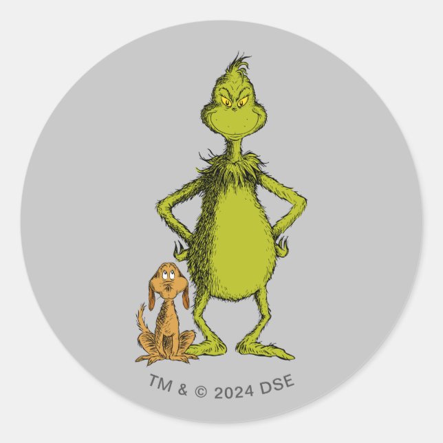 Pegatina Redonda Grinch | Postura de Max y Grinch (Anverso)