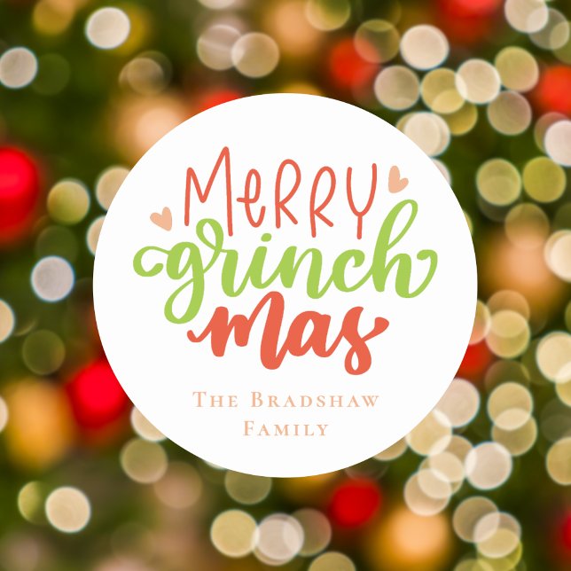 Pegatina Redonda Grinchmas de merry moderno y moderno personalizado (Subido por el creador)