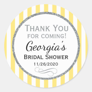 Pegatina Redonda Gris Amarillo Bridal Shower Gracias Por Favor Tags