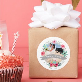 Pegatina Redonda Gris azul Verde azulado rosa personaliza tu foto B