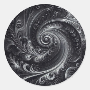 Pegatina Redonda Gris blanco negro Resumen Moderno Swirl sencillo