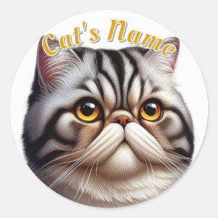 Pegatina Redonda Gris bonito Tabby Persa Cat ・ Personalizada