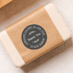 Pegatina Redonda Gris Carbón País Hecho a Mano Gracias