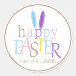 Pegatina Redonda Gris curado de Pascua feliz conejito personalizado