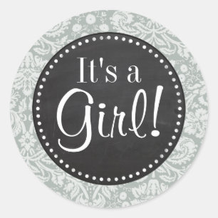 Pegatina Redonda Gris de ceniza; Patrón de Damasco gris; apariencia