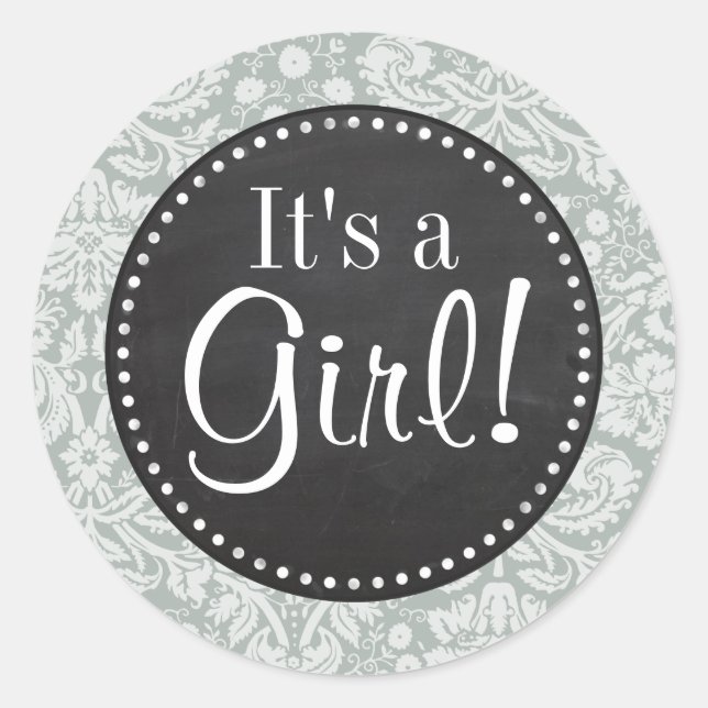 Pegatina Redonda Gris de ceniza; Patrón de Damasco gris; apariencia (Anverso)