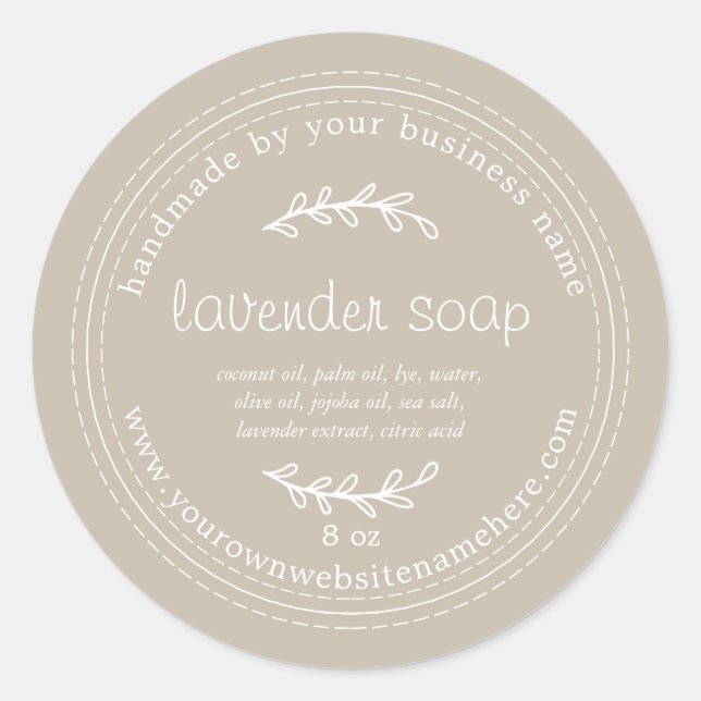 Pegatina Redonda Gris de jabón de lavanda casera y rústico (Anverso)