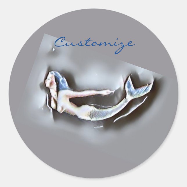 Pegatina Redonda Gris De La Sirenita De Natación Thunder_Cove (Anverso)