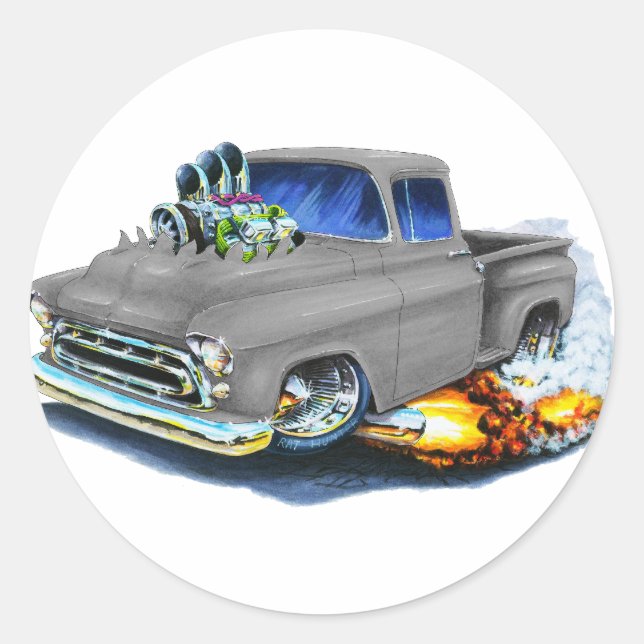 Pegatina Redonda Gris De Recogida Chevy De 1957 (Anverso)