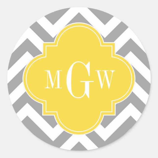 Pegatina Redonda Gris Dk Lg Chevron Pineapple Quatrefoil 3 Monogram (Anverso)