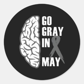 Pegatina Redonda Gris En Mayo Cáncer De Cerebro Concienciación Tumo