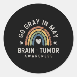 Pegatina Redonda Gris En Mayo Tumor Cerebro Conciencia Grunge