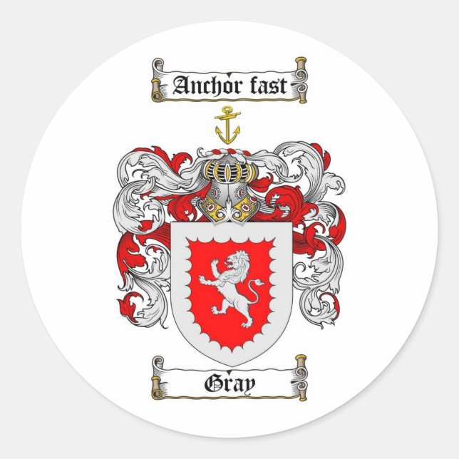 PEGATINA REDONDA GRIS FAMILIAR CREST - GRAY COAT OF ARMS (Anverso)