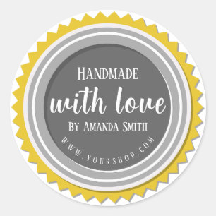Pegatina Redonda Gris Hecha a Mano con Amor