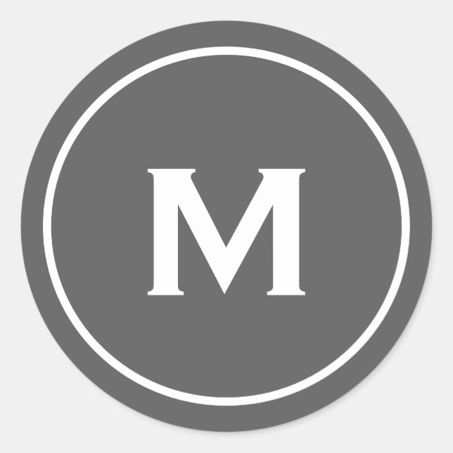 Pegatina Redonda Gris monograma moderno minimalista (Anverso)