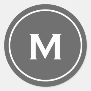 Pegatina Redonda Gris monograma moderno minimalista