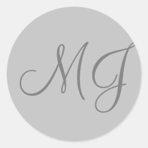 Pegatina Redonda Gris monograma único de moda