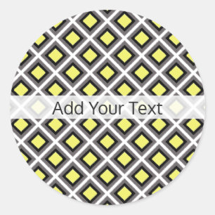 Pegatina Redonda Gris oscuro, negro, diamantes de ikat amarillo de 