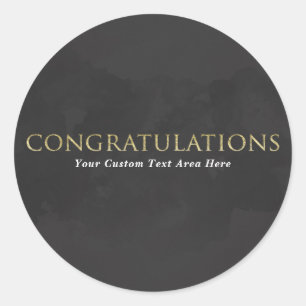 Pegatina Redonda Gris oscuro y dorado CONGRATULACIONES Personalizad