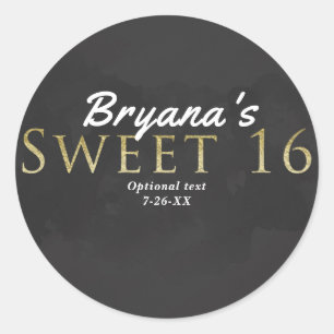 Pegatina Redonda Gris oscuro y Oro SWEET 16 cumpleaños