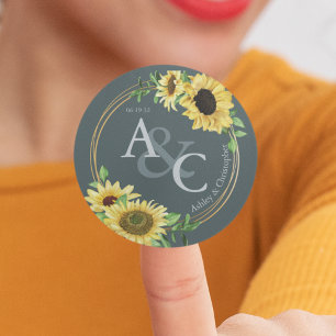 Pegatina Redonda Gris pizarra ・ Elegante Boda moderno