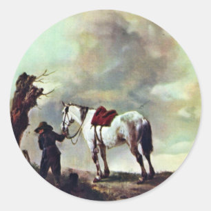 Pegatina Redonda Gris, Por Philips Wouwerman (Mejor Calidad)