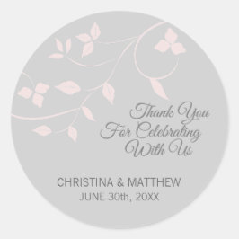 Pegatina Redonda Gris, Rubor Gris Pink Pastel Gracias Boda