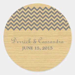 Pegatina Redonda Gris Rustic Chevron Wedding Stickers