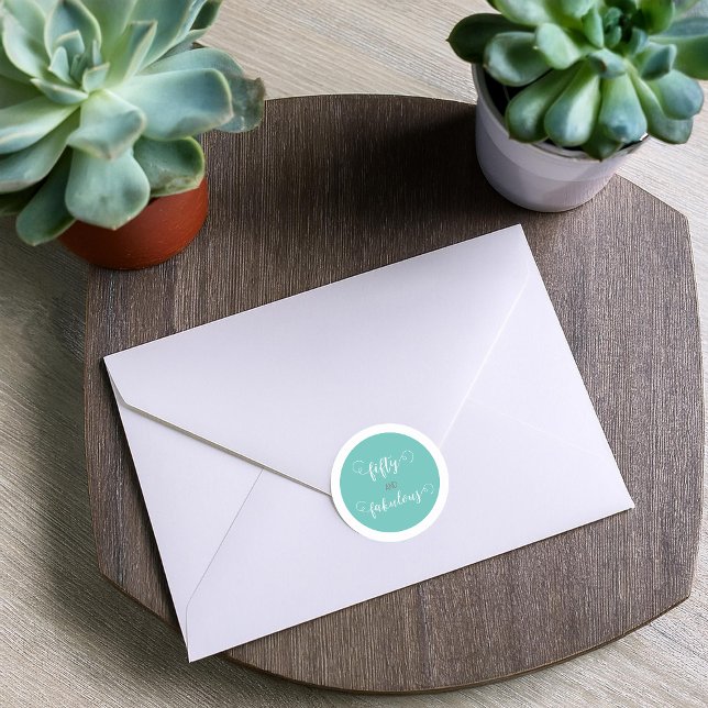 Pegatina Redonda Gris verde azulado 50 y fabuloso cumpleaños (Subido por el creador)