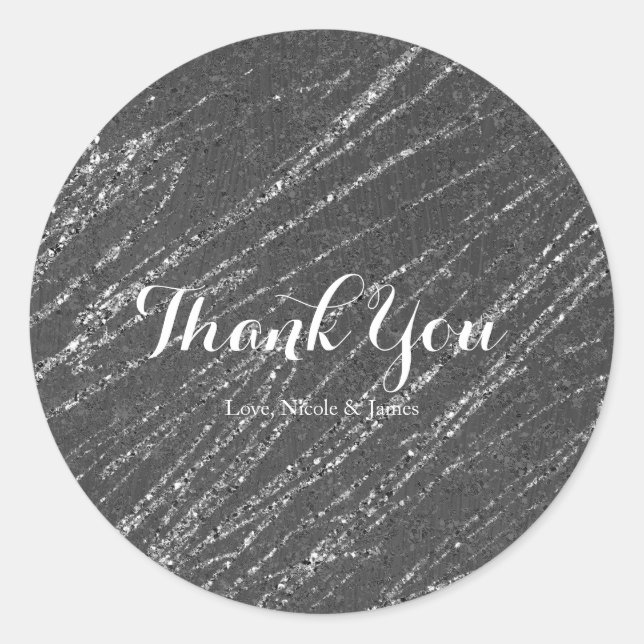 Pegatina Redonda Gris y Plata Moderno Glam Marble Stripe Fiesta (Anverso)