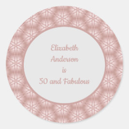 Pegatina Redonda Gris y rosa dorados Rosa 50 y fabuloso cumpleaños