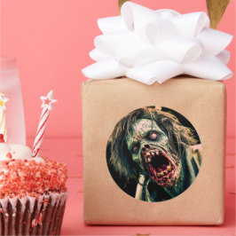 Pegatina Redonda Gritando a Zombie