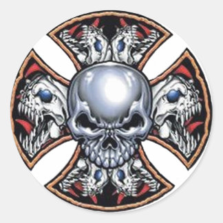 Pegatina Redonda Gritando el cráneo de hierro